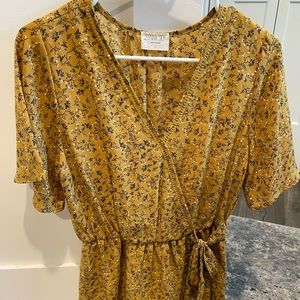 Gold Floral Faux Wrap Top